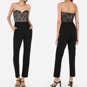 Express strapless jumpsuit black lace corset style top